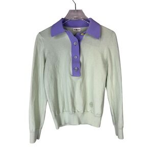 Tory Sport Sweater Womens Small Mint Green Purple Merino Wool Polo‎ Pullover Top